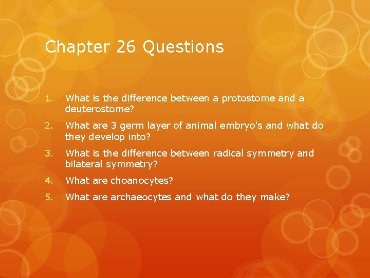 Chapter 26 Questions 1. What is the difference between a protostome and a deuterostome?