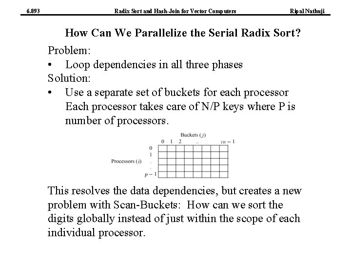 6. 893 Radix Sort and Hash-Join for Vector Computers Ripal Nathuji How Can We