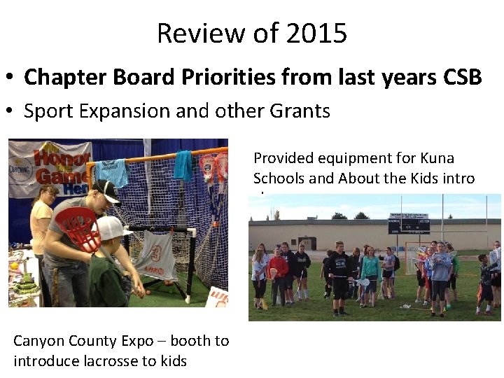 Review of 2015 • Chapter Board Priorities from last years CSB • Sport Expansion