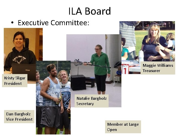 ILA Board • Executive Committee: Maggie Williams Treasurer Kristy Sligar President Natalie Bargholz Secretary