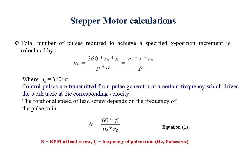 Stepper Motor calculations v Total number of pulses required to achieve a specified x-position