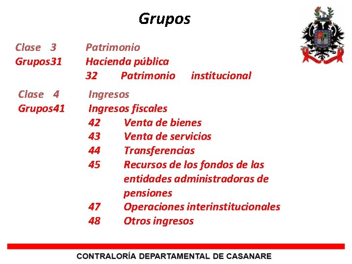 Grupos Clase 3 Grupos 31 Patrimonio Hacienda pública 32 Patrimonio Clase 4 Grupos 41