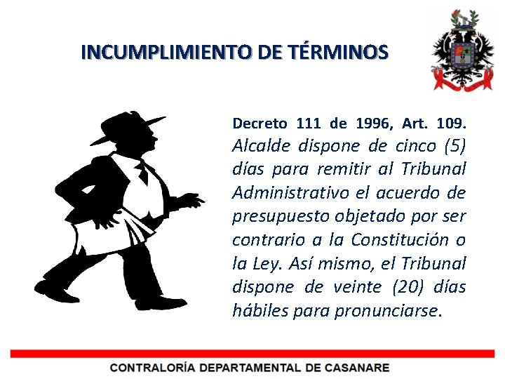 INCUMPLIMIENTO DE TÉRMINOS Decreto 111 de 1996, Art. 109. Alcalde dispone de cinco (5)