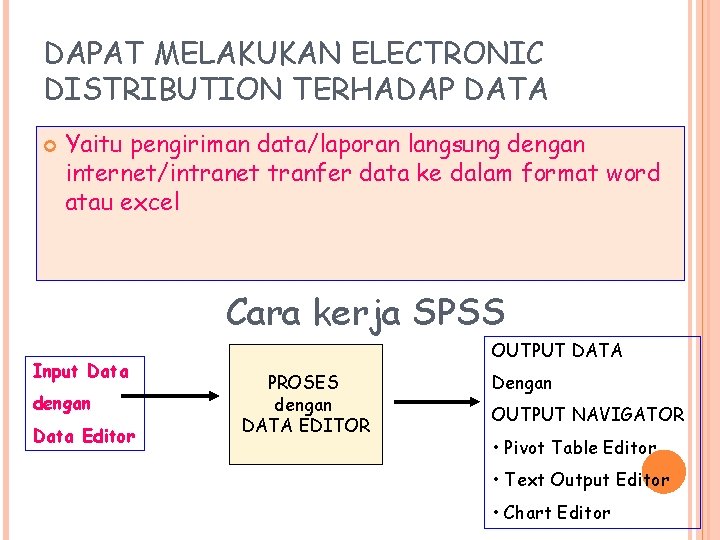 DAPAT MELAKUKAN ELECTRONIC DISTRIBUTION TERHADAP DATA Yaitu pengiriman data/laporan langsung dengan internet/intranet tranfer data