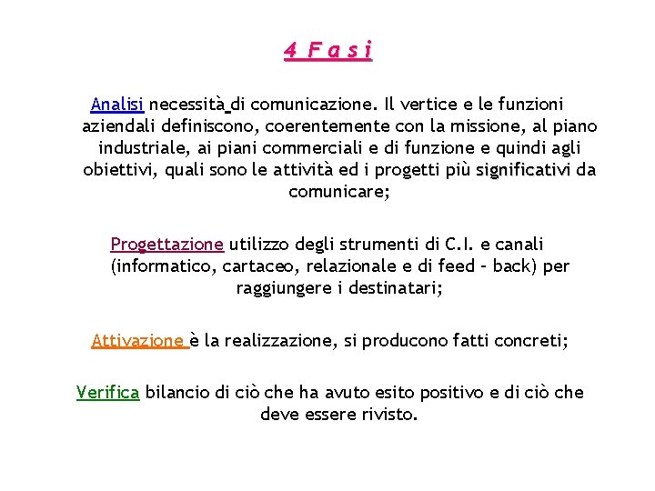 4 Fasi Analisi necessità di comunicazione. Il vertice e le funzioni aziendali definiscono, coerentemente