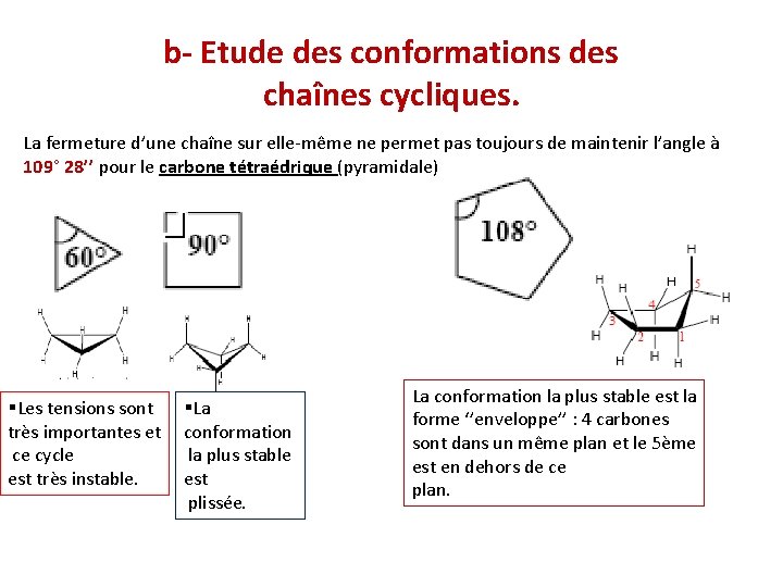 b- Etude des conformations des chaînes cycliques. La fermeture d’une chaîne sur elle-même ne b- Etude des conformations des chaînes cycliques. La fermeture d’une chaîne sur elle-même ne