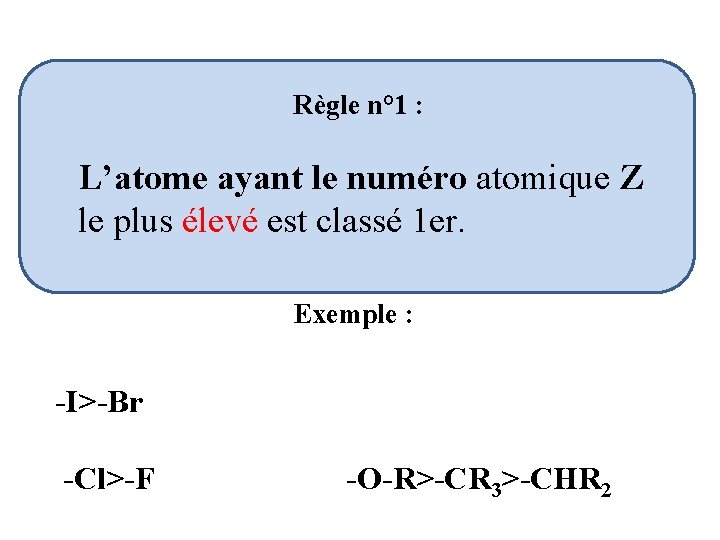 Règle n° 1 : L’atome ayant le numéro atomique Z le plus élevé est Règle n° 1 : L’atome ayant le numéro atomique Z le plus élevé est