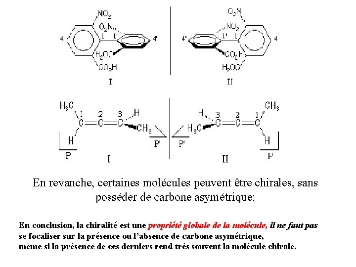 En revanche, certaines molécules peuvent être chirales, sans posséder de carbone asymétrique: En conclusion, En revanche, certaines molécules peuvent être chirales, sans posséder de carbone asymétrique: En conclusion,