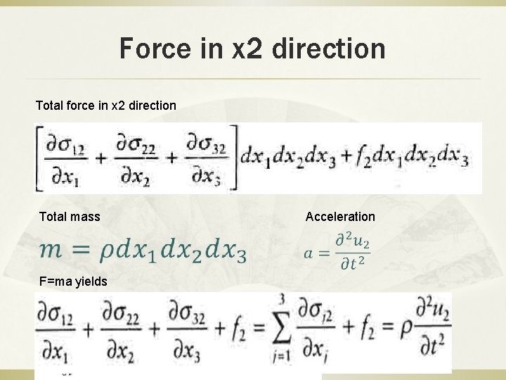 Force in x 2 direction Total force in x 2 direction Total mass Acceleration