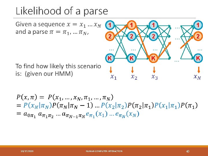 Likelihood of a parse 1 1 1 … 1 2 2 2 … …