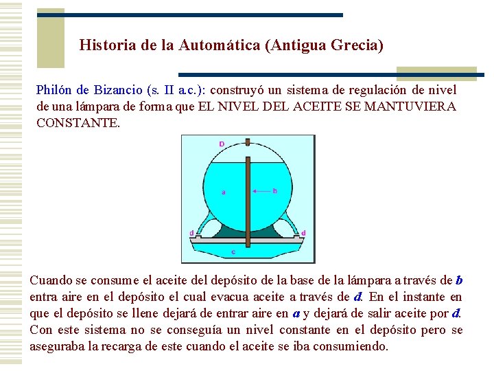 Historia de la Automática (Antigua Grecia) Philón de Bizancio (s. II a. c. ):
