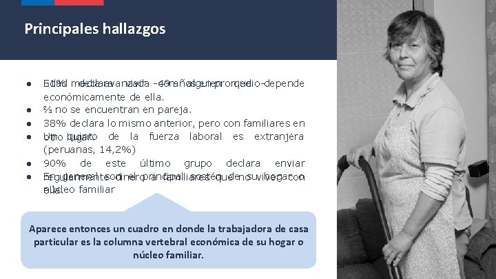 Principales hallazgos ● ● ● ● Edad avanzada en promedio-. 51% media declara vivir