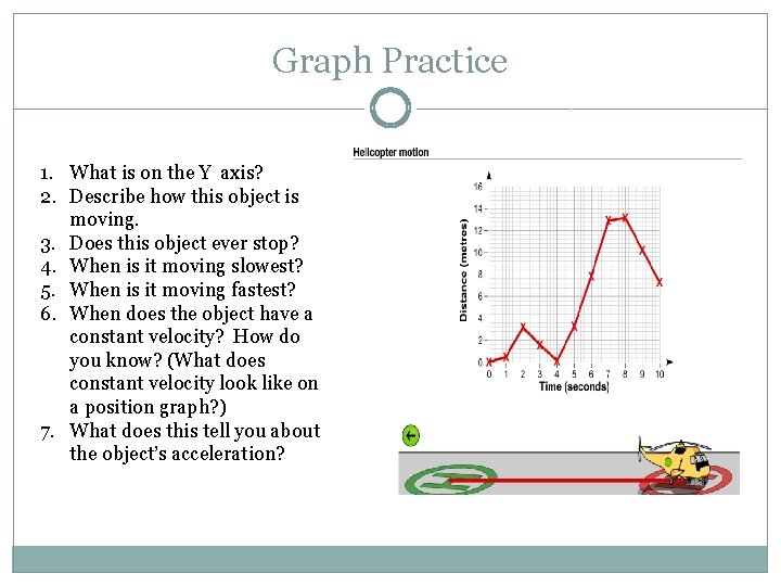 Graph Practice 1. What is on the Y axis? 2. Describe how this object
