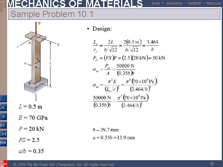 Fifth Edition MECHANICS OF MATERIALS Beer • Johnston • De. Wolf • Mazurek Sample