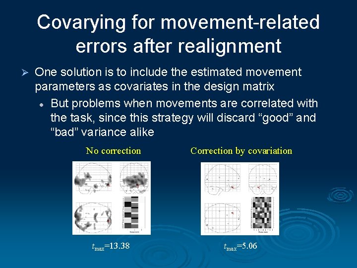 Covarying for movement-related errors after realignment Ø One solution is to include the estimated