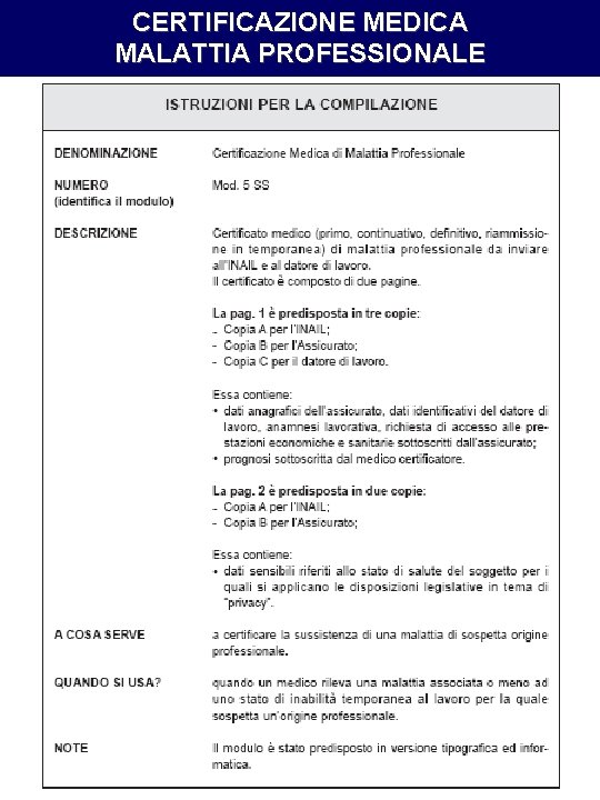 CERTIFICAZIONE MEDICA MALATTIA PROFESSIONALE CERTIFICAZIONE MEDICA MALATTIA PROFESSIONALE