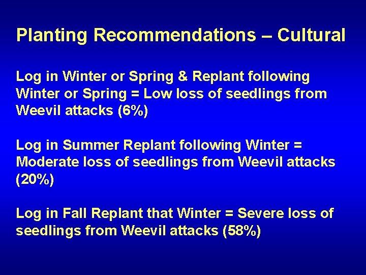 Planting Recommendations – Cultural Log in Winter or Spring & Replant following Winter or