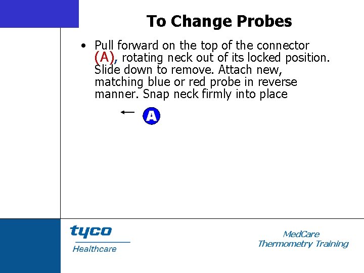 To Change Probes • Pull forward on the top of the connector (A), rotating