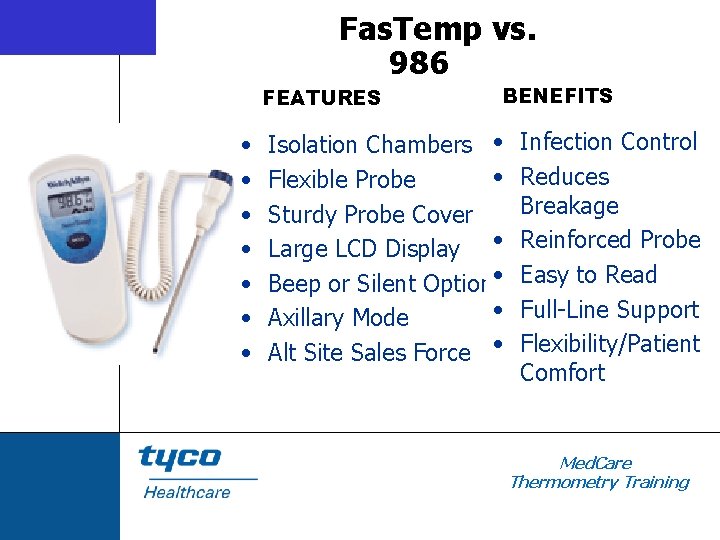 Fas. Temp vs. 986 FEATURES • • BENEFITS Isolation Chambers • • Flexible Probe