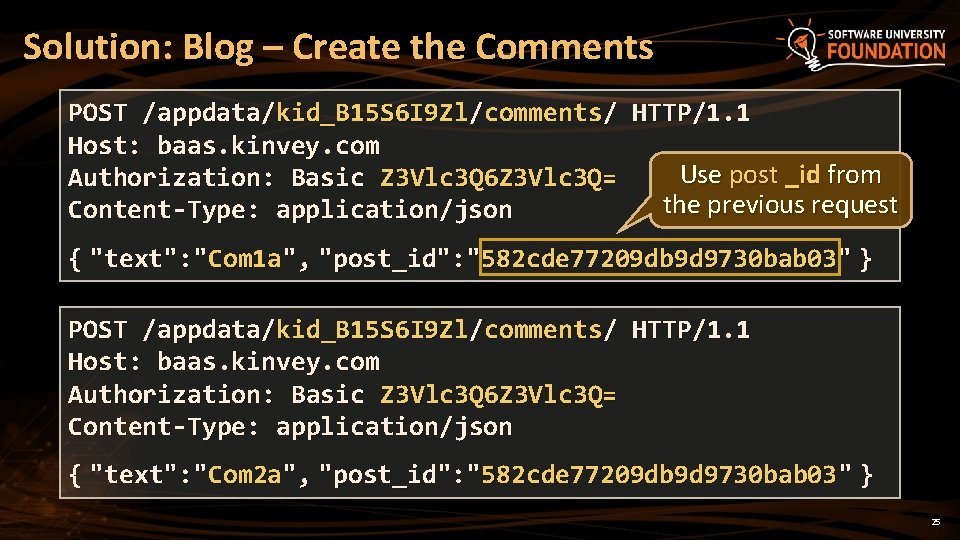 Solution: Blog – Create the Comments POST /appdata/kid_B 15 S 6 I 9 Zl/comments/