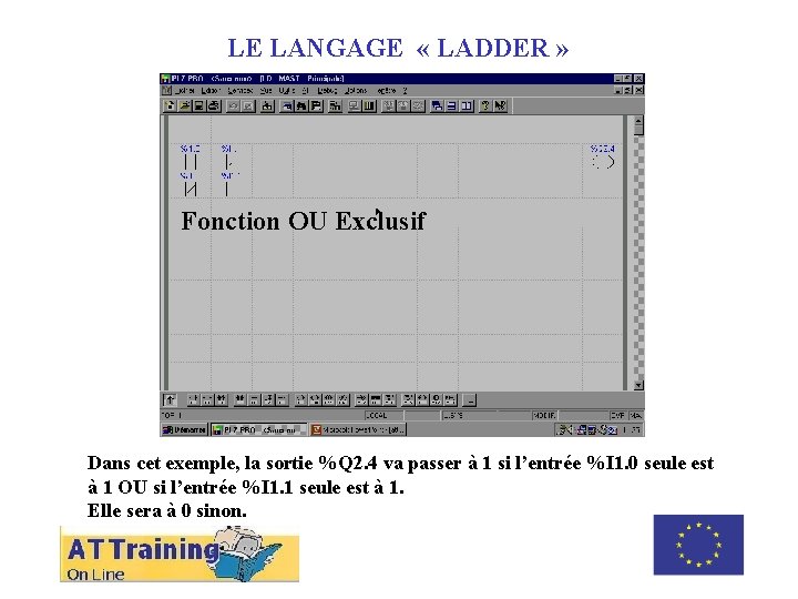 LE LANGAGE « LADDER » ROLE DES DIFFERENTS ELEMENTS Fonction OU Exclusif Dans cet