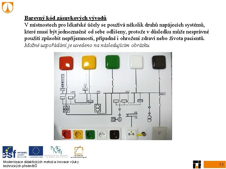 Barevný kód zásuvkových vývodů V místnostech pro lékařské účely se používá několik druhů napájecích