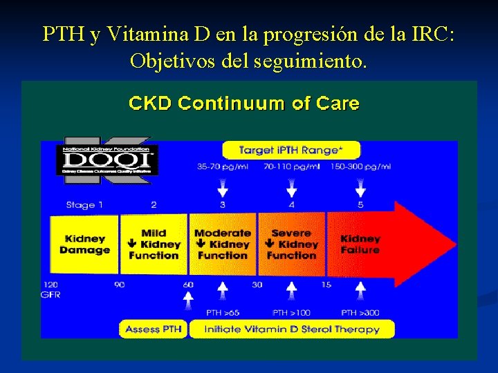 PTH y Vitamina D en la progresión de la IRC: Objetivos del seguimiento. PTH y Vitamina D en la progresión de la IRC: Objetivos del seguimiento.