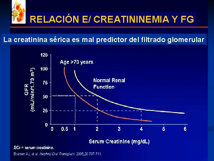 RELACIÓN E/ CREATININEMIA Y FG La creatinina sérica es mal predictor del filtrado glomerular RELACIÓN E/ CREATININEMIA Y FG La creatinina sérica es mal predictor del filtrado glomerular