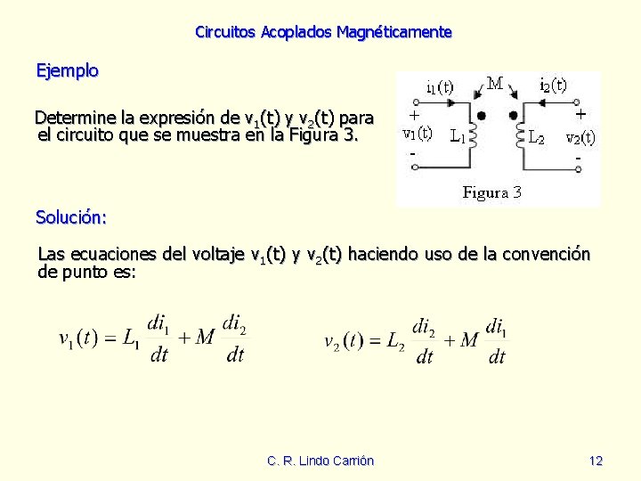 Circuitos Acoplados Magnéticamente Ejemplo Determine la expresión de v 1(t) y v 2(t) para