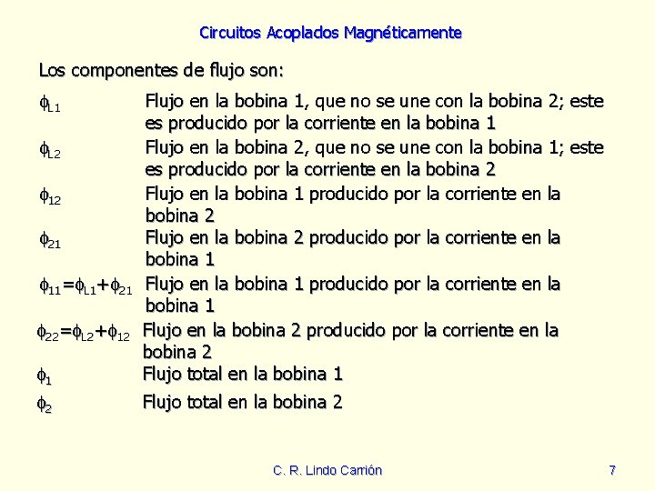 Circuitos Acoplados Magnéticamente Los componentes de flujo son: L 1 1 Flujo en la