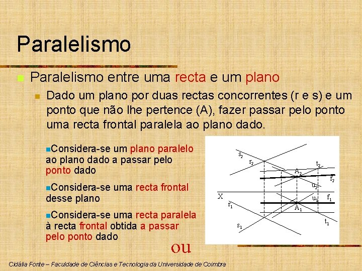 Paralelismo n Paralelismo entre uma recta e um plano n Dado um plano por Paralelismo n Paralelismo entre uma recta e um plano n Dado um plano por