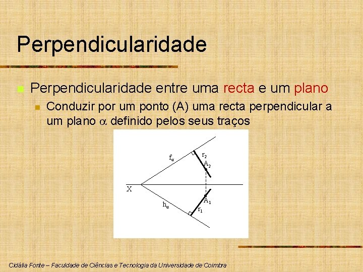 Perpendicularidade n Perpendicularidade entre uma recta e um plano n Conduzir por um ponto Perpendicularidade n Perpendicularidade entre uma recta e um plano n Conduzir por um ponto