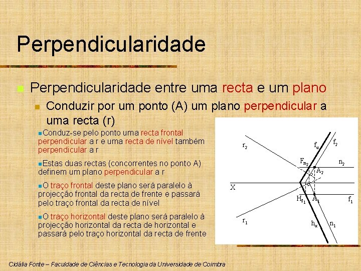 Perpendicularidade n Perpendicularidade entre uma recta e um plano n Conduzir por um ponto Perpendicularidade n Perpendicularidade entre uma recta e um plano n Conduzir por um ponto