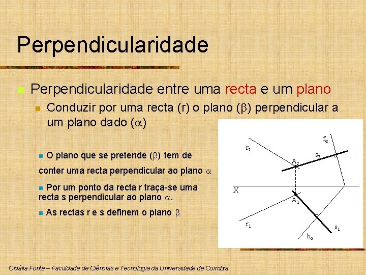 Perpendicularidade n Perpendicularidade entre uma recta e um plano n n Conduzir por uma Perpendicularidade n Perpendicularidade entre uma recta e um plano n n Conduzir por uma