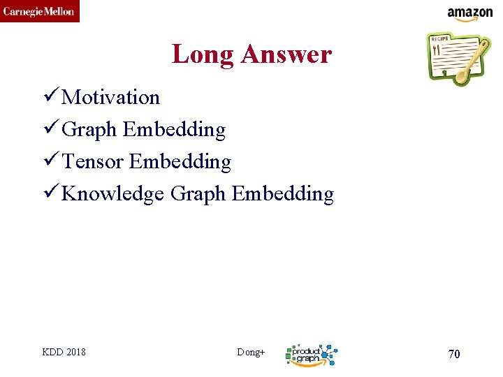 CMU SCS Long Answer ü Motivation ü Graph Embedding ü Tensor Embedding ü Knowledge