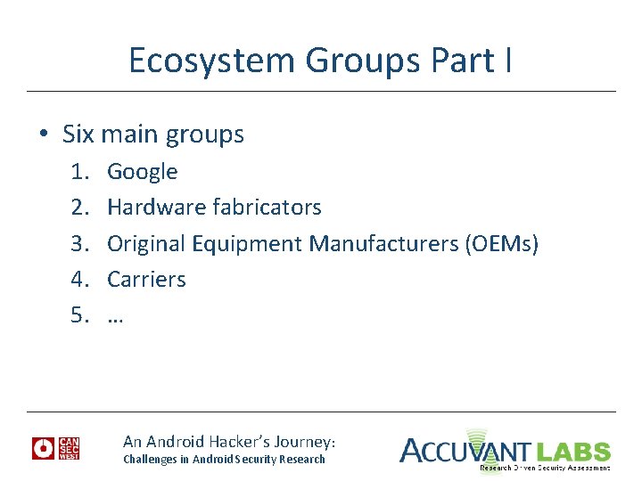 Ecosystem Groups Part I • Six main groups 1. 2. 3. 4. 5. Google