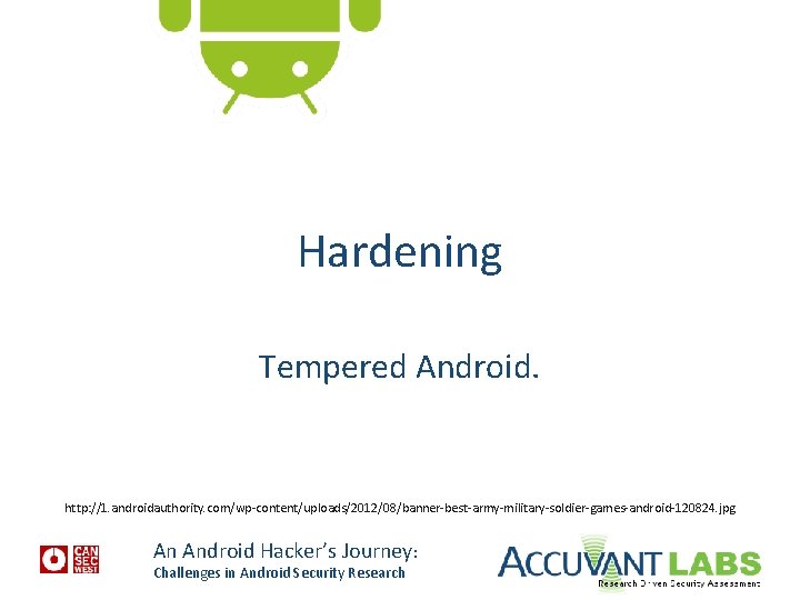 Hardening Tempered Android. http: //1. androidauthority. com/wp-content/uploads/2012/08/banner-best-army-military-soldier-games-android-120824. jpg An Android Hacker’s Journey: Challenges in