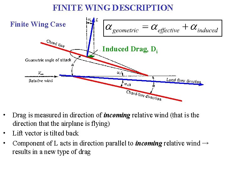 FINITE WING DESCRIPTION Finite Wing Case Induced Drag, Di • Drag is measured in