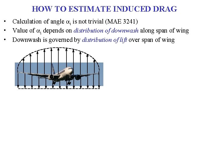 HOW TO ESTIMATE INDUCED DRAG • Calculation of angle ai is not trivial (MAE
