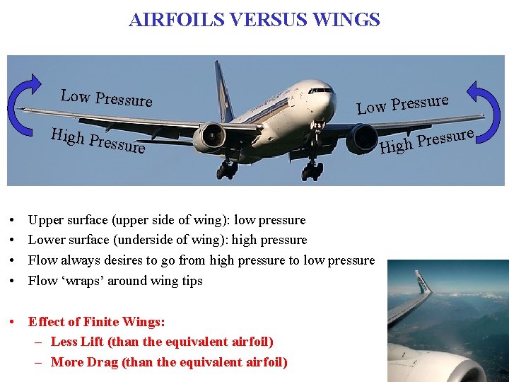 AIRFOILS VERSUS WINGS Low Pressure High Pre • • e Low Pressure Upper surface