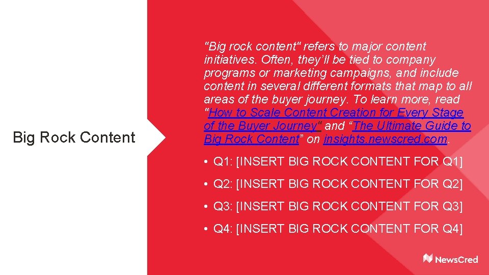 Big Rock Content "Big rock content" refers to major content initiatives. Often, they’ll be