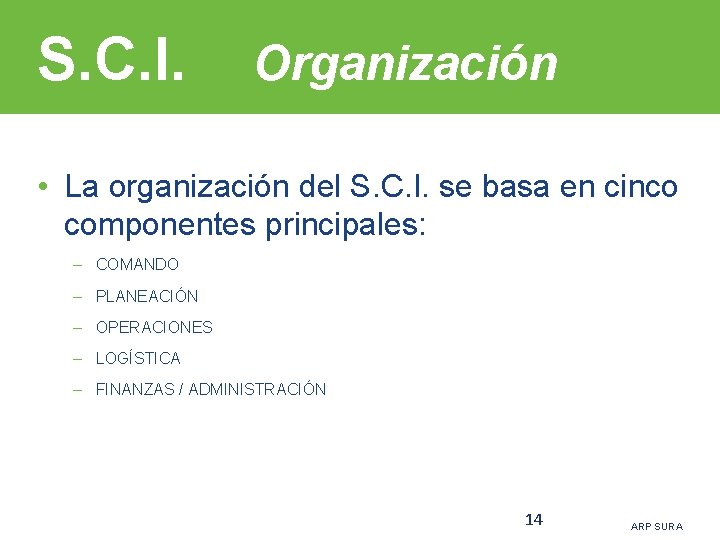 S. C. I. Organización • La organización del S. C. I. se basa en