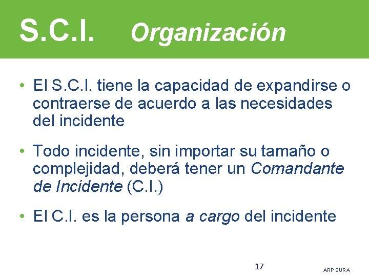S. C. I. Organización • El S. C. I. tiene la capacidad de expandirse