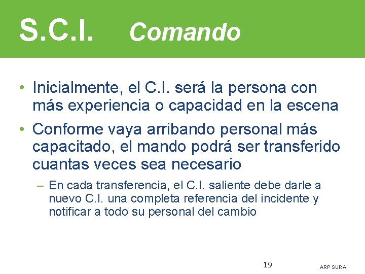 S. C. I. Comando • Inicialmente, el C. I. será la persona con más