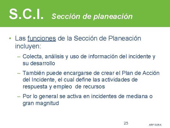 S. C. I. Sección de planeación • Las funciones de la Sección de Planeación