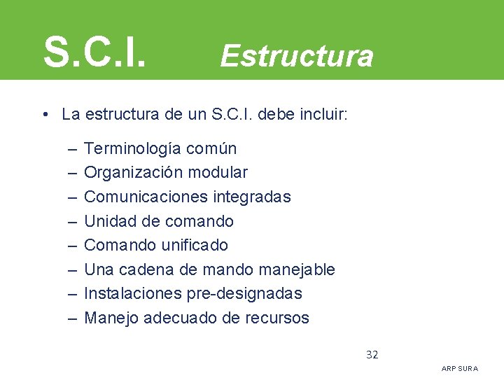 S. C. I. Estructura • La estructura de un S. C. I. debe incluir: