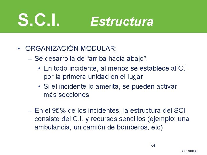 S. C. I. Estructura • ORGANIZACIÓN MODULAR: – Se desarrolla de “arriba hacia abajo”: