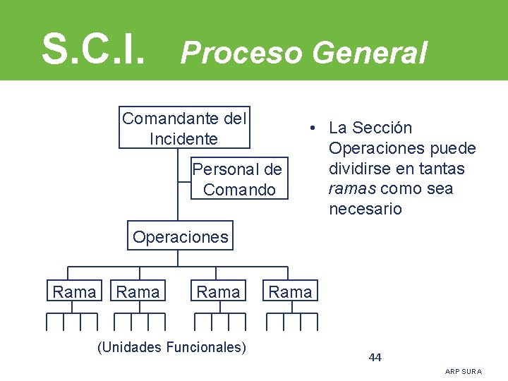 S. C. I. Proceso General Comandante del Incidente Personal de Comando • La Sección