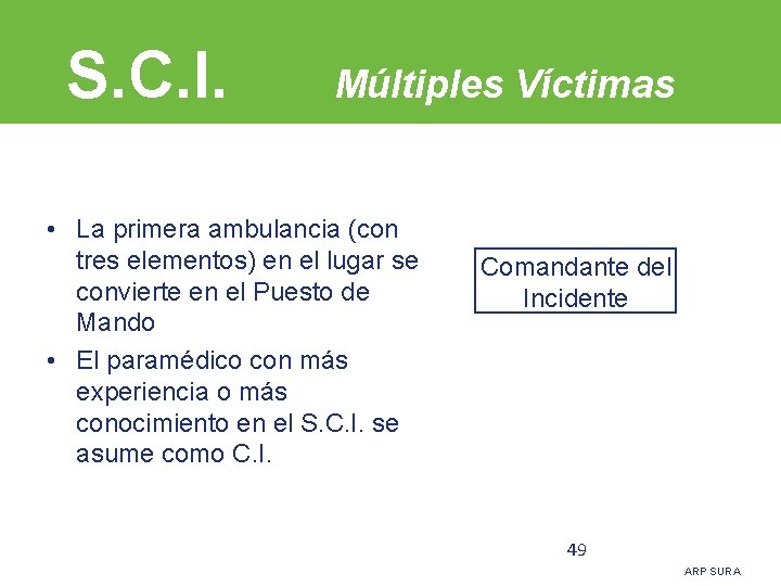 S. C. I. Múltiples Víctimas • La primera ambulancia (con tres elementos) en el
