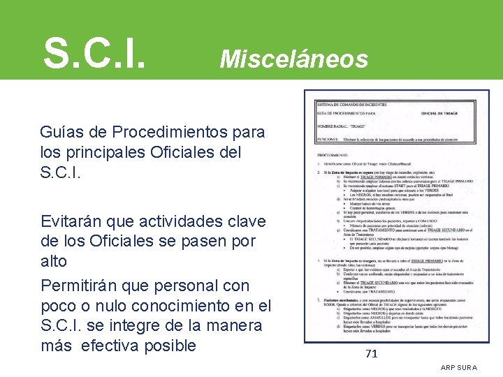 S. C. I. Misceláneos Guías de Procedimientos para los principales Oficiales del S. C.